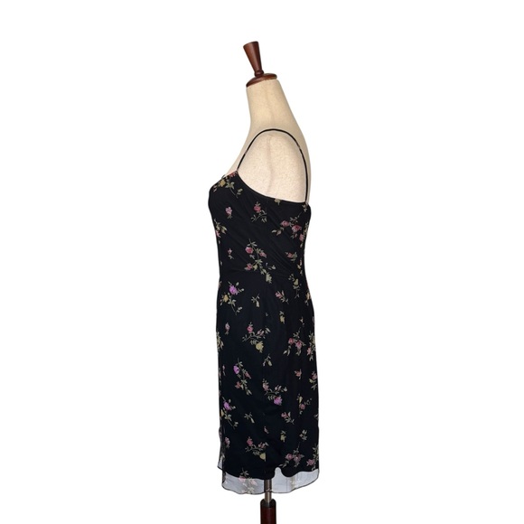 Vintage 90s Laundry Black Mesh Embroidered Beaded Floral Slip Bodycon Dress sz 4 - Picture 7 of 11